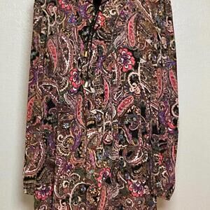 Emma & Michele Plus Size 2X Paisley Lace Up Boho Shift Dress Pink Purple